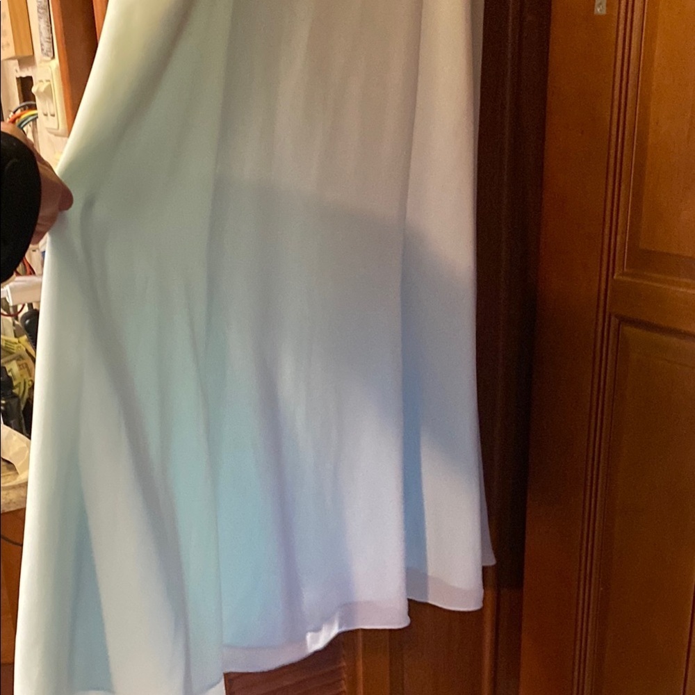 Vintage Mint Green Sleeveless Evening Gown with Lacey Floral Detail Summer Fall - Picture 4 of 9